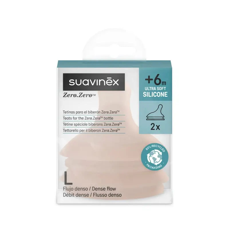 Suavinex Pack 2 Tetinas Zero Zero Flujo Denso (L), +6 Meses, Medium