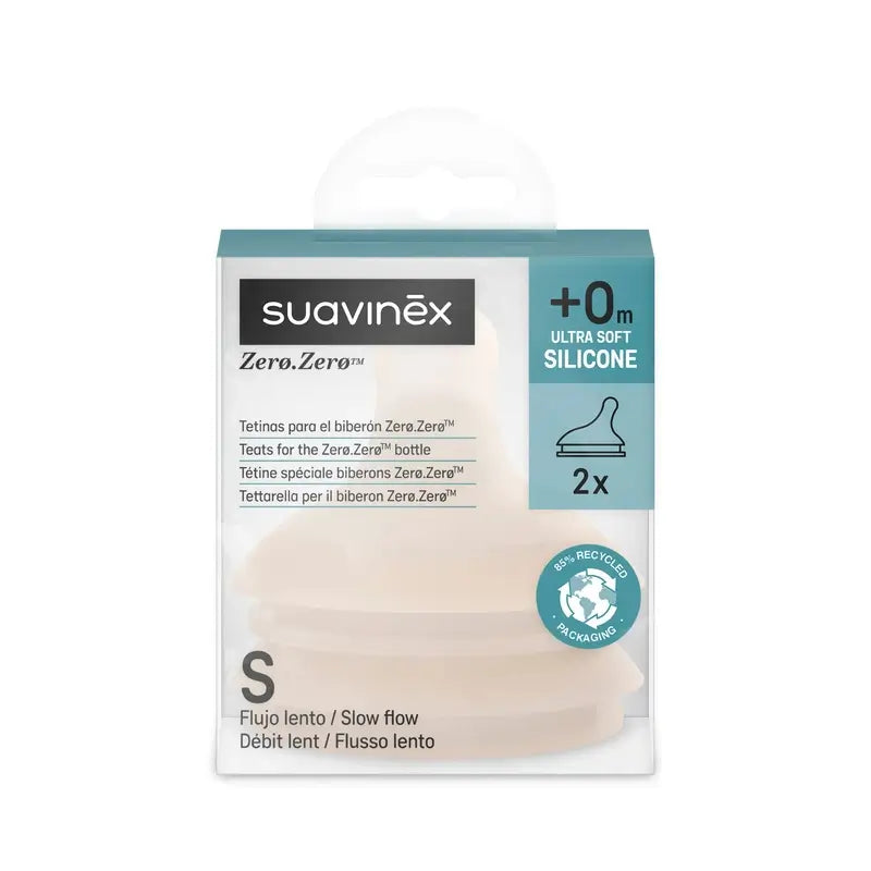 Suavinex Pack 2 Tetinas Zero Zero Flujo Lento (S), +0 Meses, Light