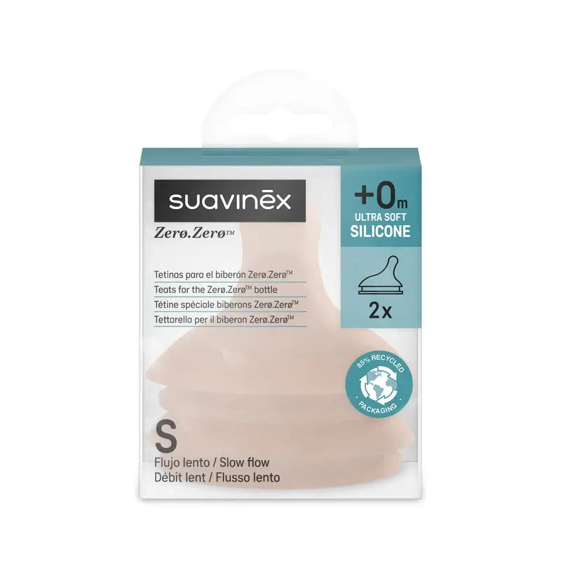 Suavinex Pack 2 Tetinas Zero Zero Flujo Lento (S), +0 Meses, Medium