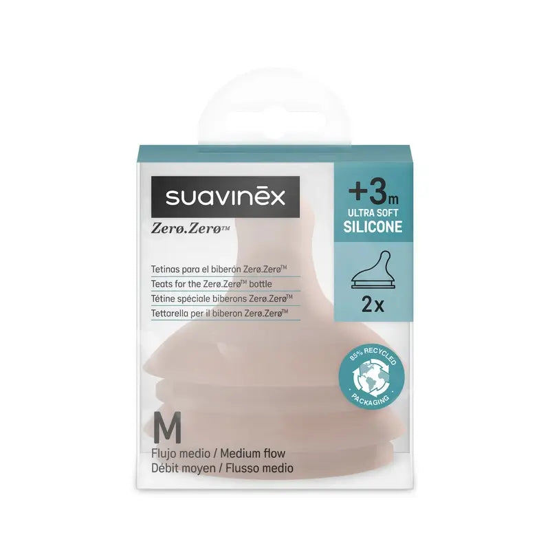 Suavinex Pack 2 Tetinas Zero Zero Flujo Medio (M), +3 Meses, Deep