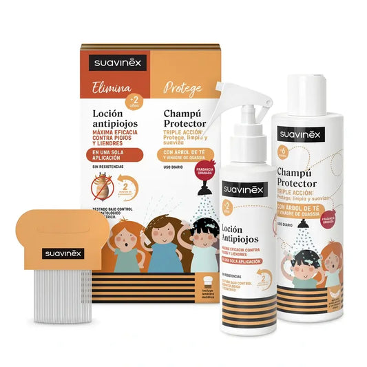 Suavinex Pack Loción Antipiojos 125 Ml + Champú Protector 250 Ml + Lendrera, +2 Años