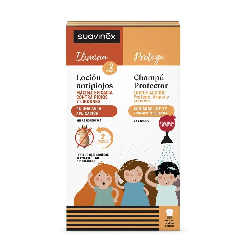 Suavinex Pack Loción Antipiojos 125 Ml + Champú Protector 250 Ml + Lendrera, +2 Años