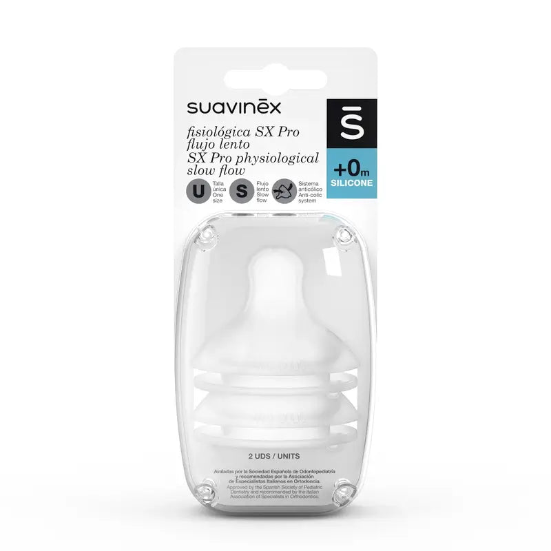 Suavinex Pack 2 Tetinas Fisiológicas Sx Pro De Silicona. Flujo Lento (S)