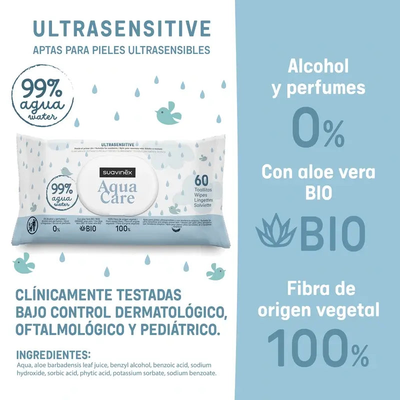 Suavinex Toallitas Aqua Care, 60 Unidades