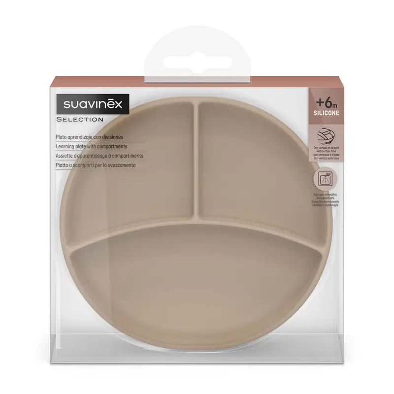 Suavinex Plato De Silicona Con Ventosa Y Divisiones, +6 Meses, Beige