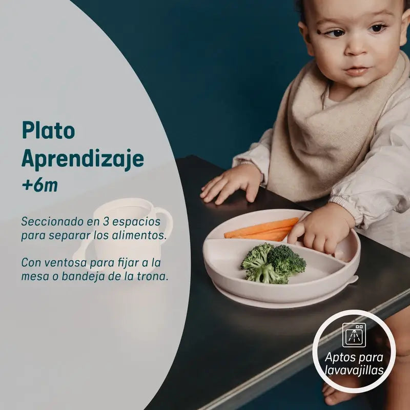 Suavinex Plato De Silicona Con Ventosa Y Divisiones, +6 Meses, Beige