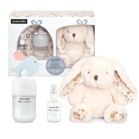 Suavinex Canastilla Bebés Con Baby Cologne 100 Ml + Formato Viaje 50 Ml + Peluche Para Bébé