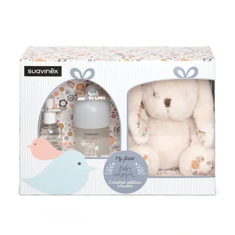 Suavinex Canastilla Bebés Con Baby Cologne 100 Ml + Formato Viaje 50 Ml + Peluche Para Bébé