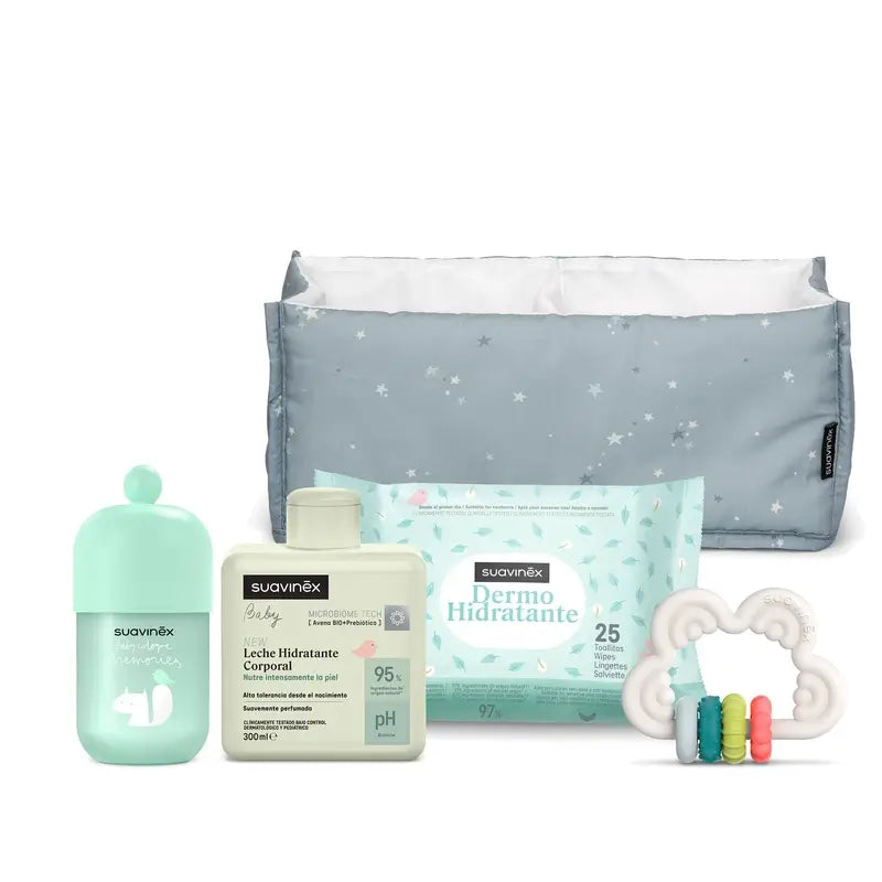 Suavinex Regalo Bebés Leche 300 Ml + Baby Cologne Memories 100 Ml + Toallitas + Mordedor, Azul