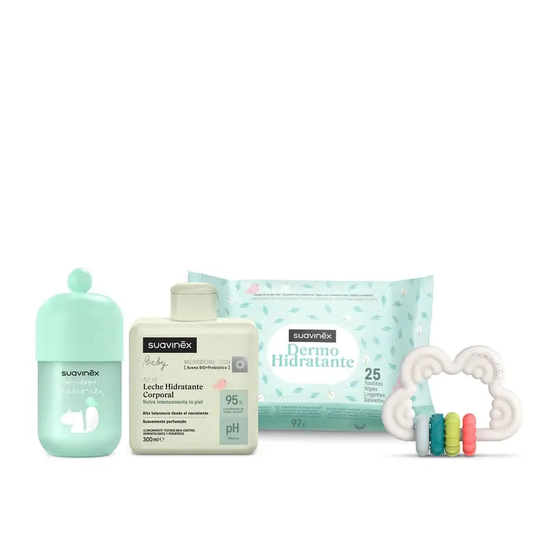 Suavinex Regalo Bebés Leche 300 Ml + Baby Cologne Memories 100 Ml + Toallitas + Mordedor, Azul