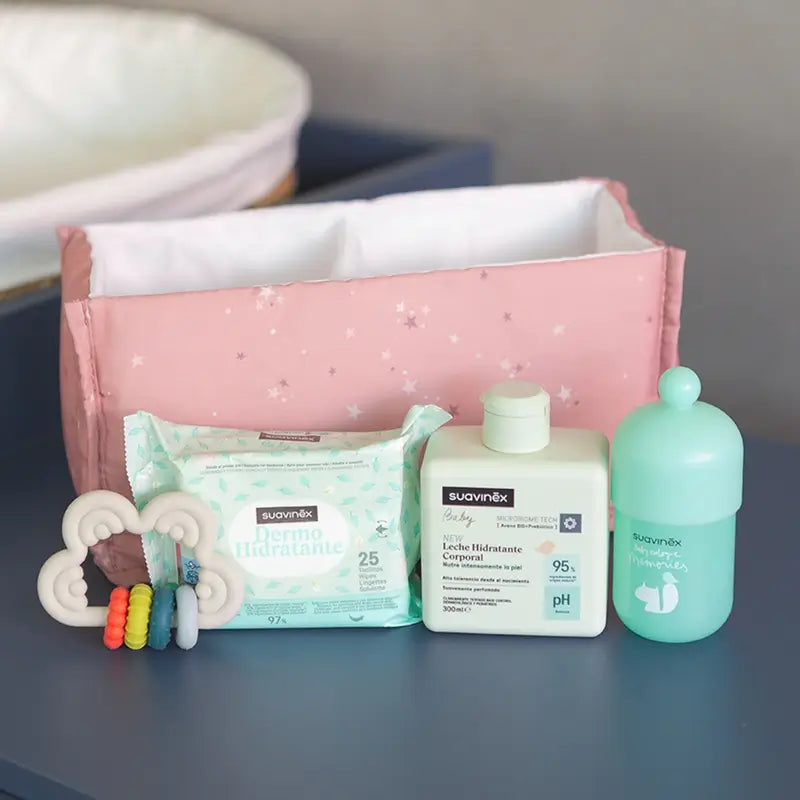 Suavinex Regalo Bebés Leche 300 Ml + Baby Cologne Memories 100 Ml + Toallitas + Mordedor, Rosa