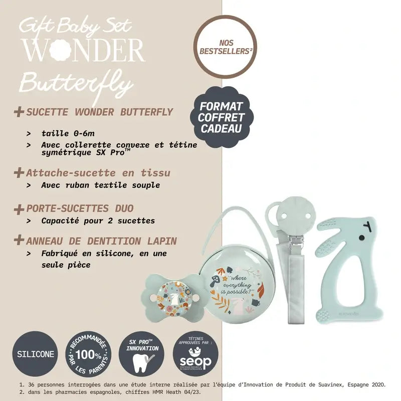Suavinex Regalo Recién Nacido Chupete + Chupetero + Portachupetes + Mordedor. Wonderland, Beige