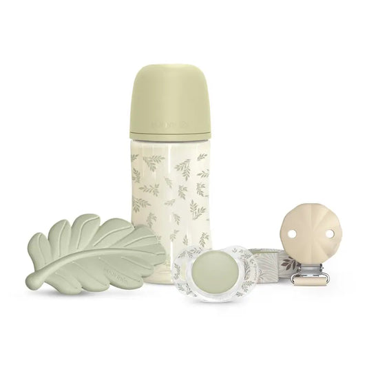 Suavinex Set Regalo Chupete + Chupetero + Biberón 270 Ml (M) + Mordedor, Verde