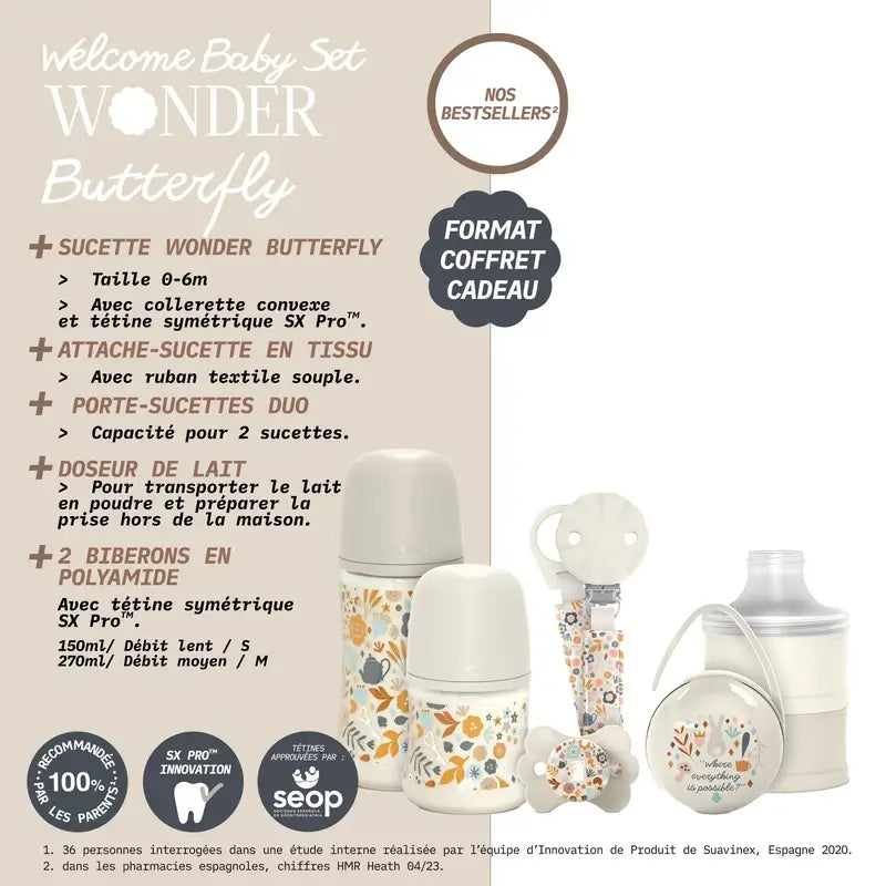 Suavinex Set Regalo Recién Nacido: Biberones + Chupete + Dosificador + Portachupetes + Chupetero, Wonderland Rosa