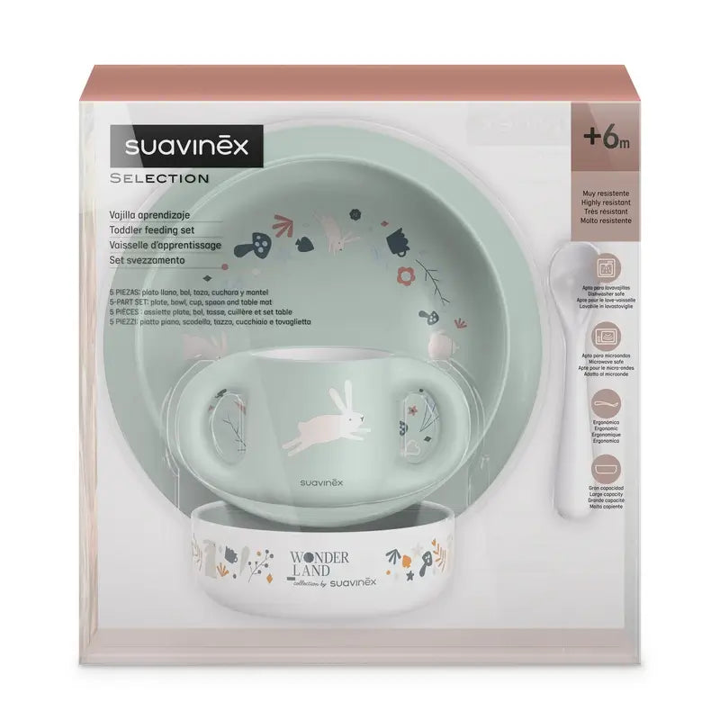 Suavinex Vajilla Bebés +6 Meses, Blanco Verde