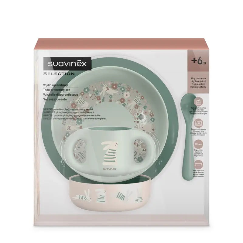Suavinex Vajilla Bebés +6 Meses, Blanco Verde