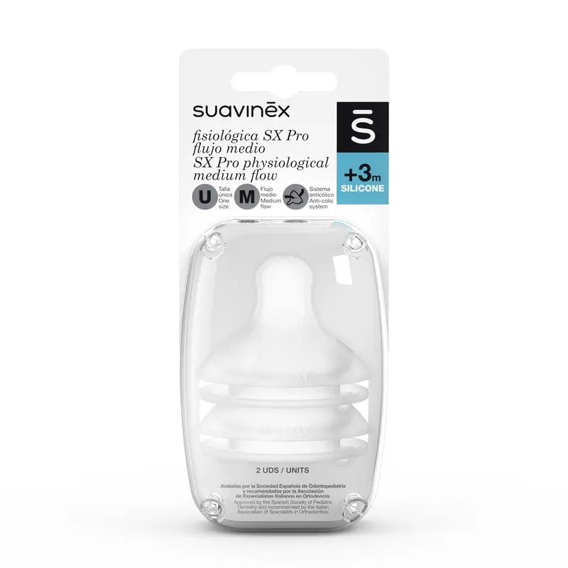 Suavinex Pack 2 Tetinas Fisiológicas Sx Pro De Silicona. Flujo Medio (M)