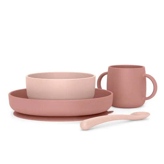Suavinex Vajilla Silicona 4 Piezas Con Ventosa, +4 Meses, Rosa