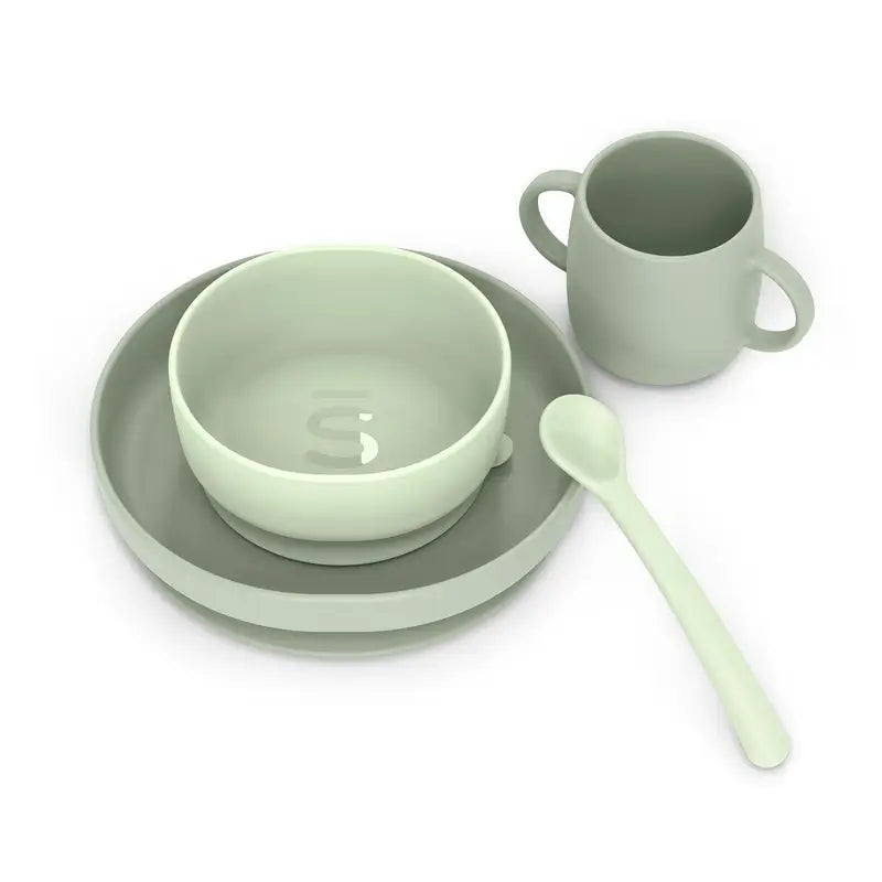 Suavinex Vajilla Silicona 4 Piezas Con Ventosa, +4 Meses, Verde