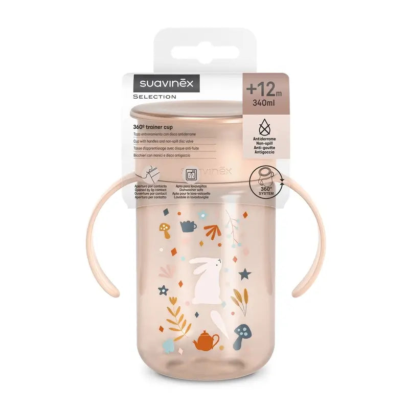 Suavinex Vaso 360 Antiderrame 340 Ml, +12 Meses, Wonderland Rosa