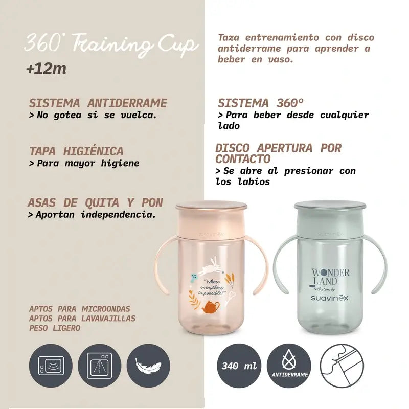 Suavinex Vaso 360 Antiderrame 340 Ml, +12 Meses, Wonderland Rosa