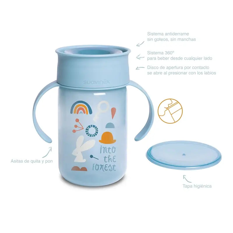 Suavinex Vaso 360 Entrenamiento Con Asas 340 Ml, Antiderrame, +12 Meses, Azul