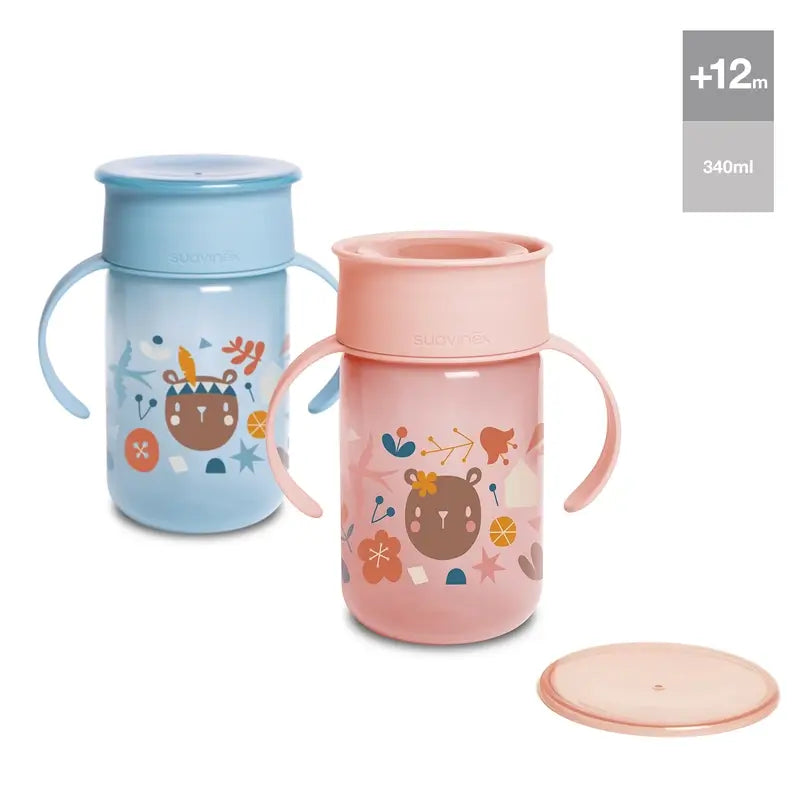 Suavinex Vaso 360 Entrenamiento Con Asas 340 Ml, Antiderrame, +12 Meses, Rosa