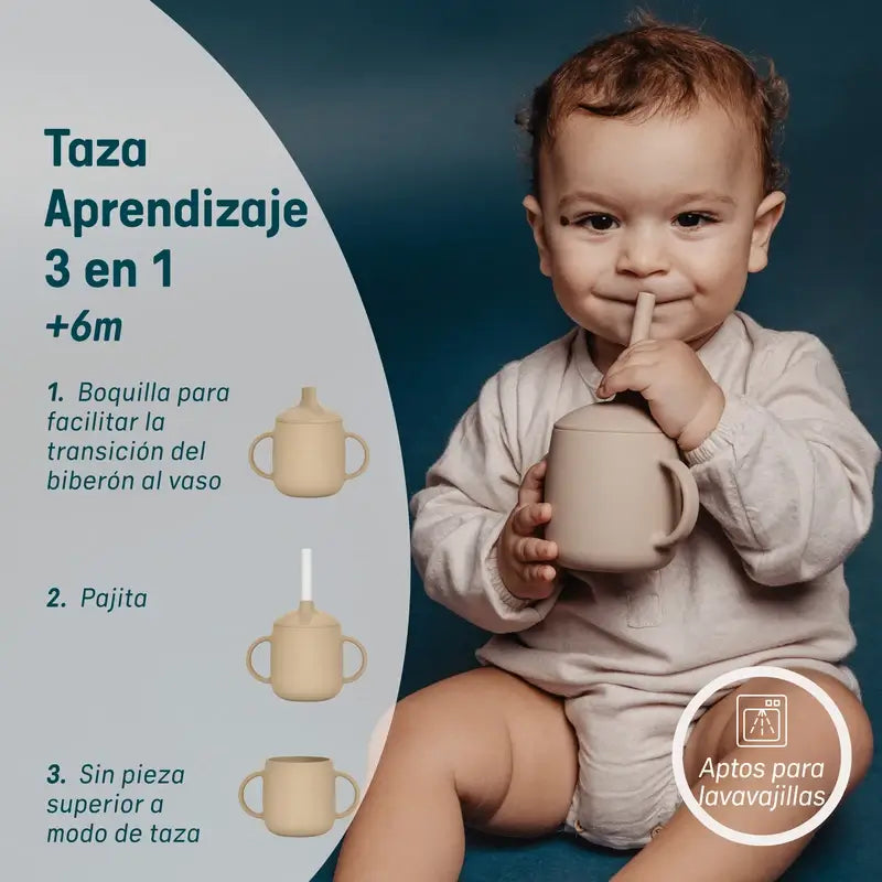 Suavinex Vaso Aprendizaje 3-En-1 De Silicona, +6 Meses, Rosa