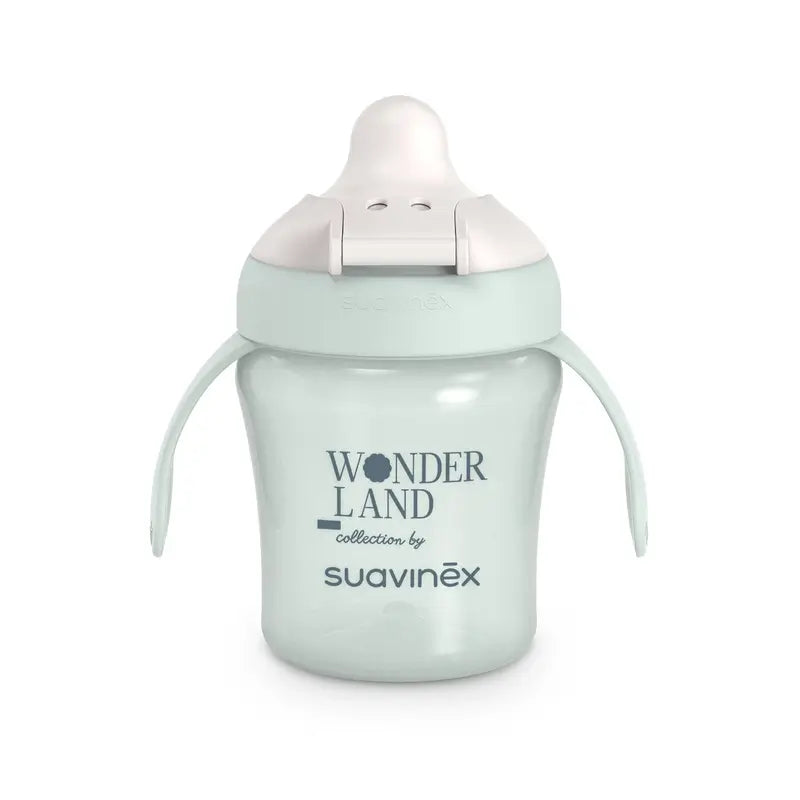 Suavinex Vaso Aprendizaje Bebé Boquilla Rígida Antidesgarro, 200 Ml, +6 Meses, Verde Wonderland