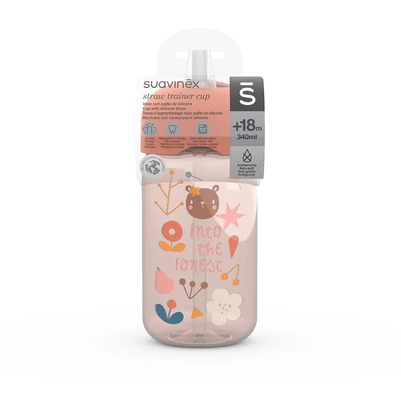 Suavinex Vaso Entrenamiento Con Pajita 340 Ml, Antiderrame, +18 Meses, Rosa