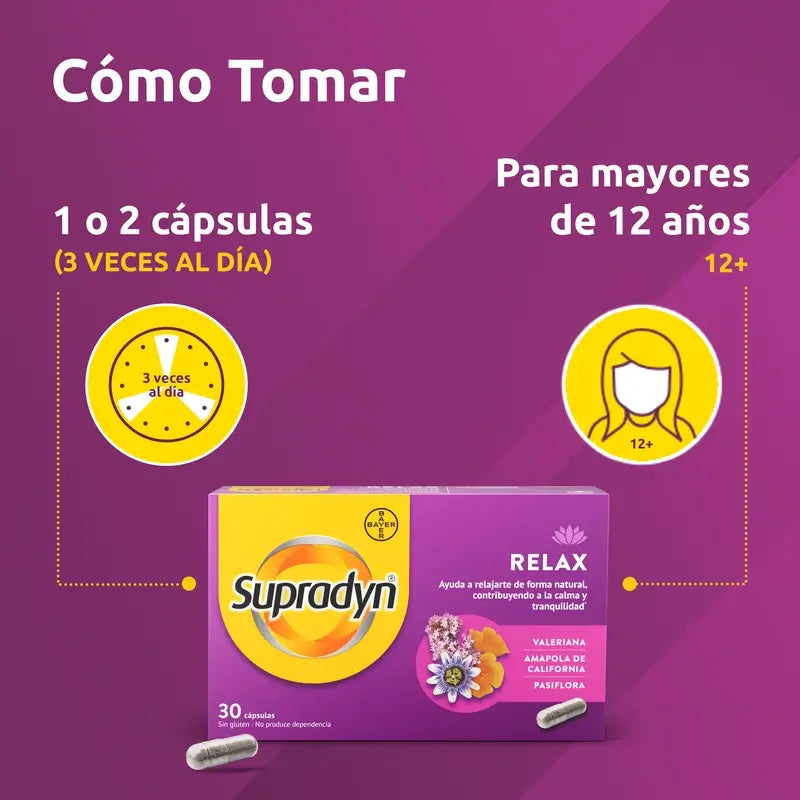 Supradyn Relax, Calma y Tranquilidad con Pasiflora y Valeriana, 30 Cápsulas
