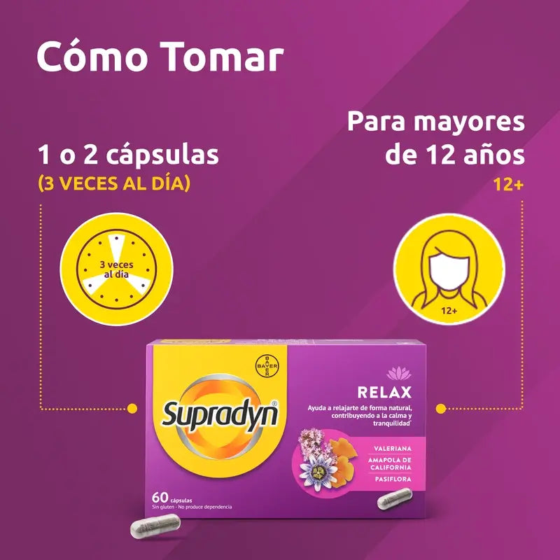 Supradyn Relax, Calma y Tranquilidad con Pasiflora y Valeriana, 60 Cápsulas