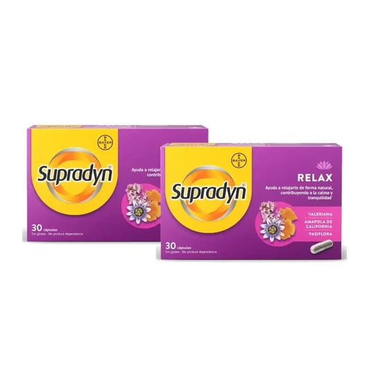 Supradyn Relax, Calma y Tranquilidad con Pasiflora y Valeriana, Pack 2 x 30 Cápsulas