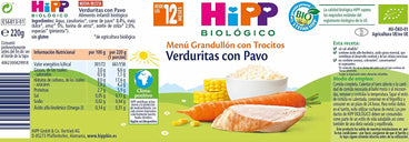 Hipp  Tarrito De Verduritas Con Pavo Bio, 220 G