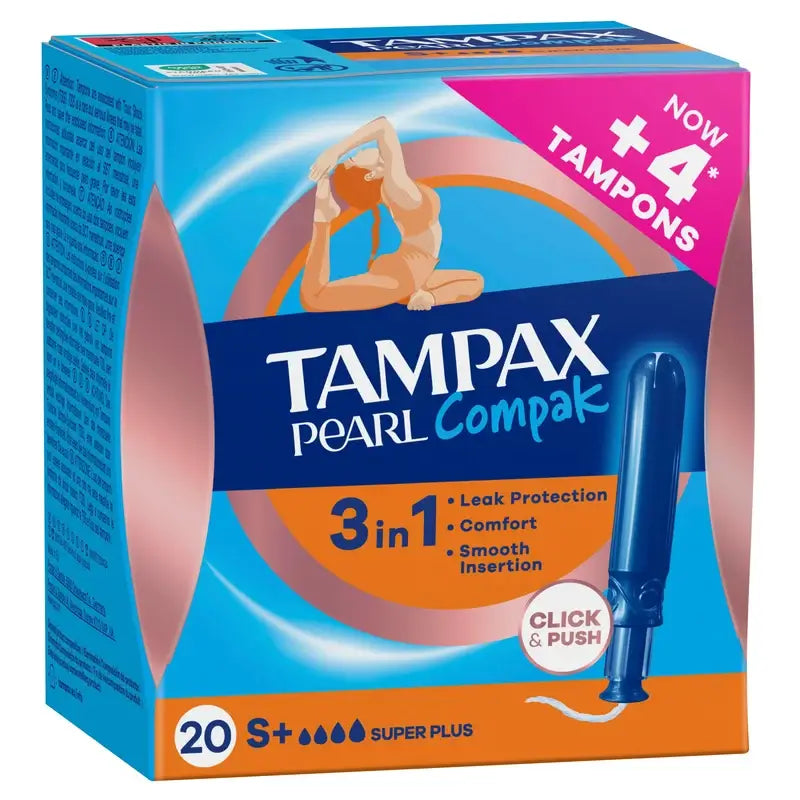 Tampax Pearl Compak Super Plus Tampones Con Aplicador, 20 Unidades
