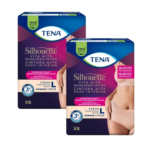 Tena Pack Silhouette Crema Plus Cintura Alta Talla L, 2 X 8 Unidades