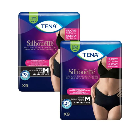 Tena Pack Silhouette Crema Plus Cintura Alta Talla M, 2 X 9 Unidades
