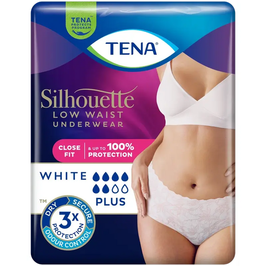 Tena Silhouette Blanco Cintura Baja Talla M, 12 Unidades