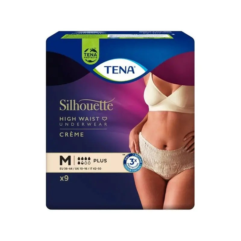Tena Silhouette Crema Plus Cintura Alta Talla M, 9 Unidades
