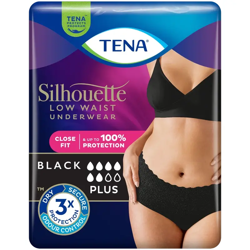 Tena Silhouette Negro Cintura Baja Grande , 10 unidades