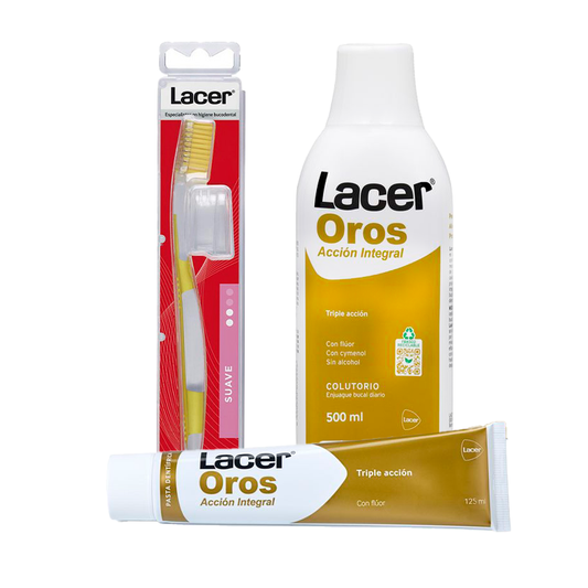 Lacer Pack Oros (Colutorio+ pasta de dientes  + cepillo de dientes suave)