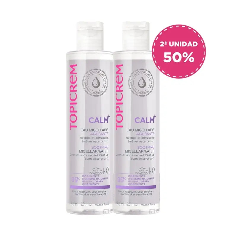 Topicrem Pack Dúo Calm+ Agua Micelar 200 Ml 2ª Ud 50 %