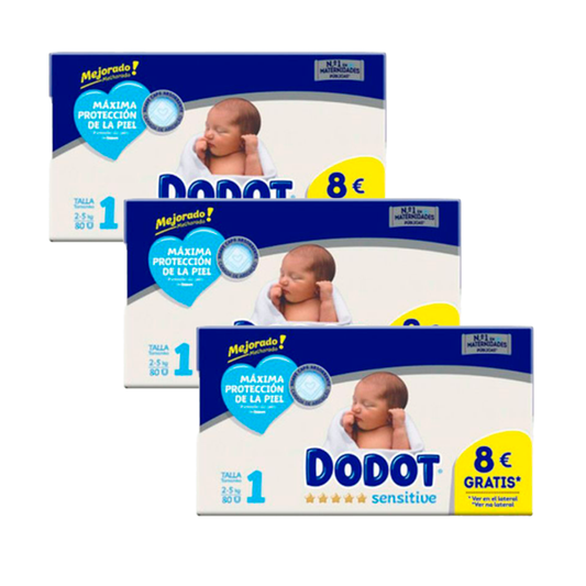 Dodot Pack De 3 Sensitive Recién Nacido Box Talla 1, 80 unidades