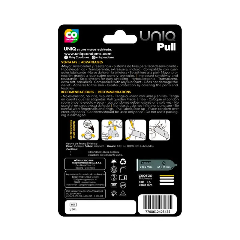 Uniq Pull Preservativos Con Tiras Sin Latex 3 Unidades