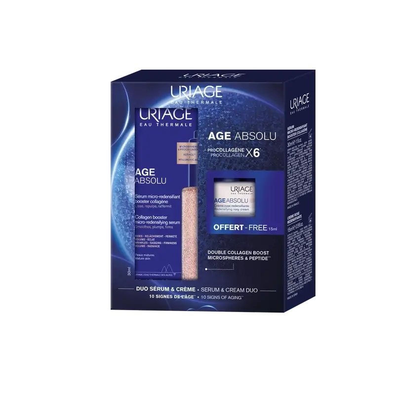 Uriage Age Absolu Collagen Booster Serum Micro-Redensificante Con Péptidos De Procolágeno Y Retinol, 30 Ml + Regalo Age Absolu Crema Rosa 15 Ml