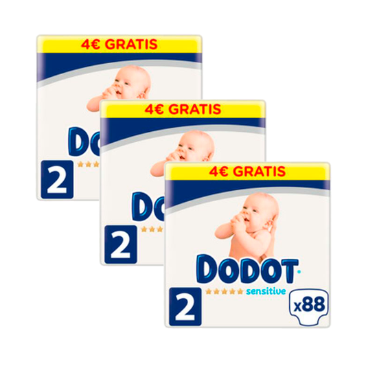 Dodot Pack De 3 Sensitive Recién Nacido Box Talla 2, 88 unidades