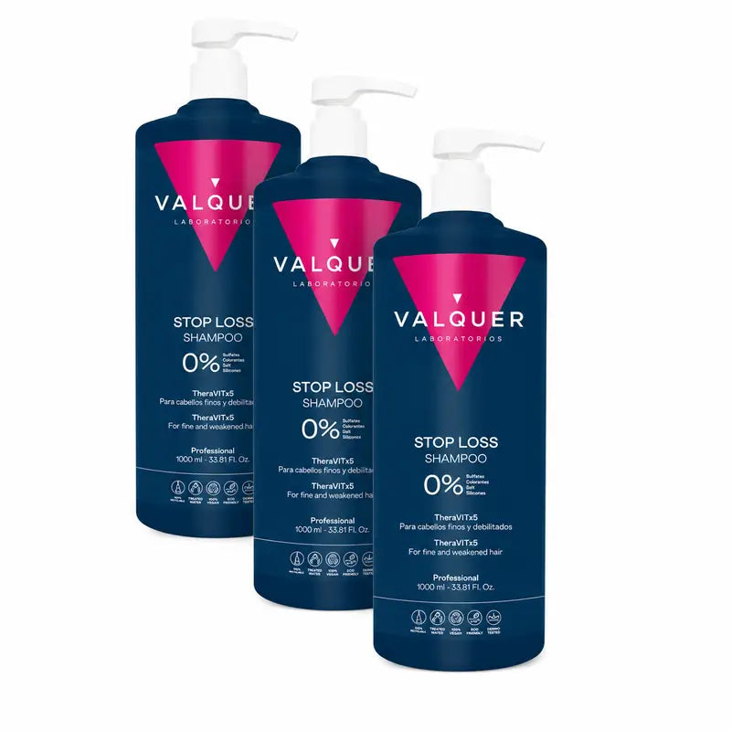 Valquer Hair Care Champu Anticaida, Stop Loss,  Pack 3 x  1000 ml