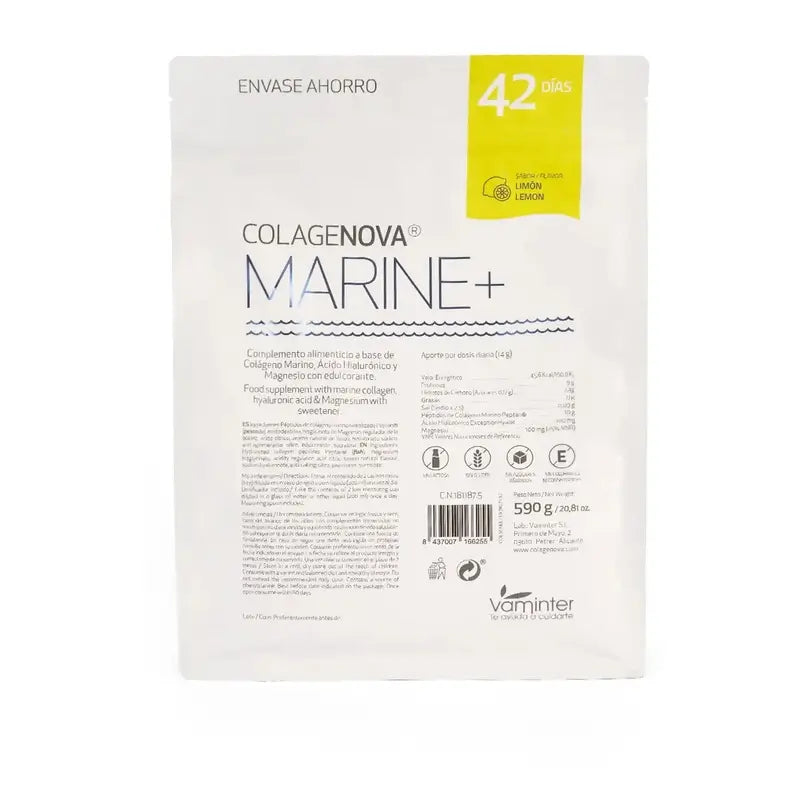 Colagenova Marine+ Colageno Marino+Ha+Mg 42 Dias Envase Ahorro Limon, 590 Gr