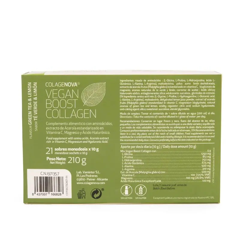 Colagenova Vegan Boost Te Verde + Limon, 21 Sobres