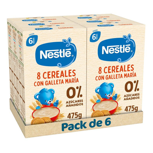 Nestlé Pack 6 Papillas 8 Cereales Con Galleta María ,  475g